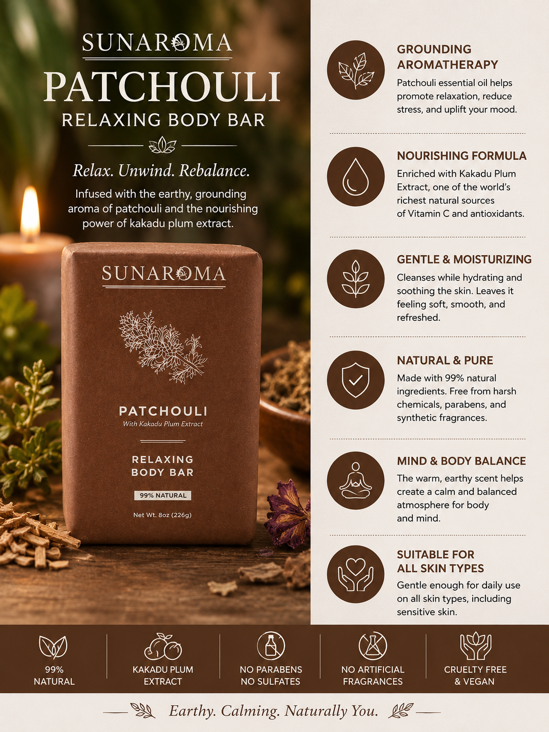 SUNAROMA Patchouli Relaxing Body Bar