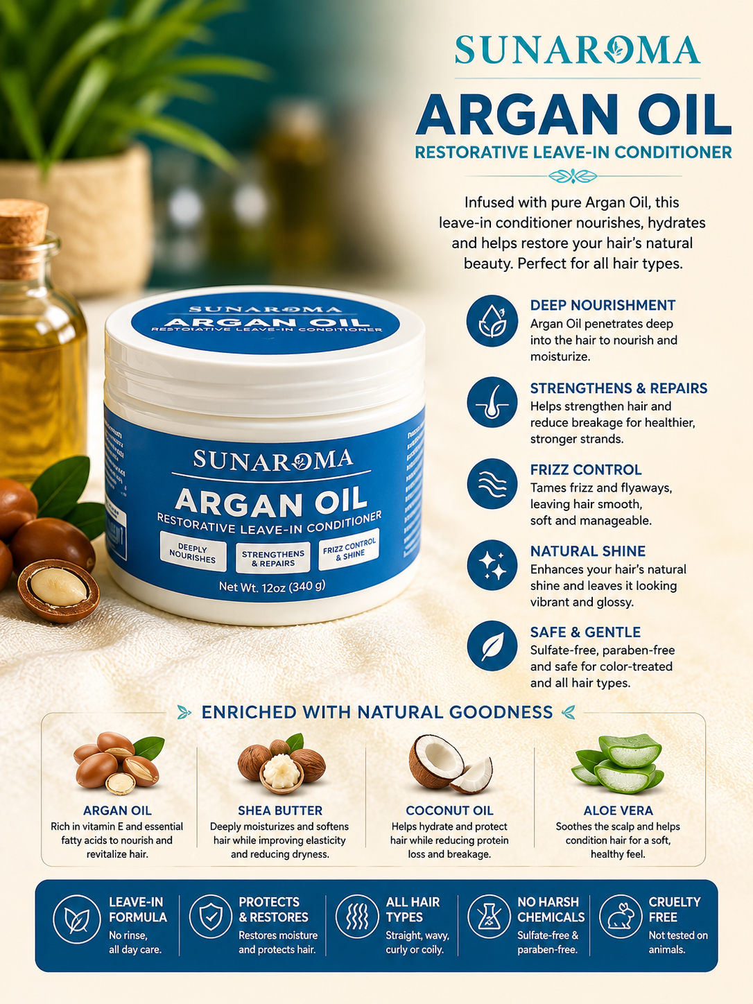 SUNAROMA Argan Oil Leave In Conditioner