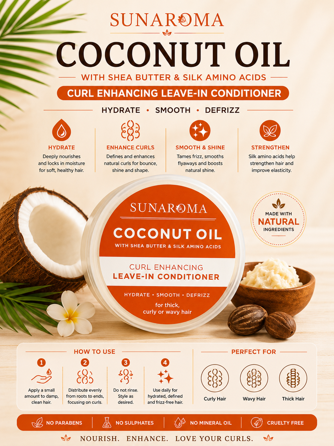 SUNAROMA Coconut Oil Leave-In Conditioner