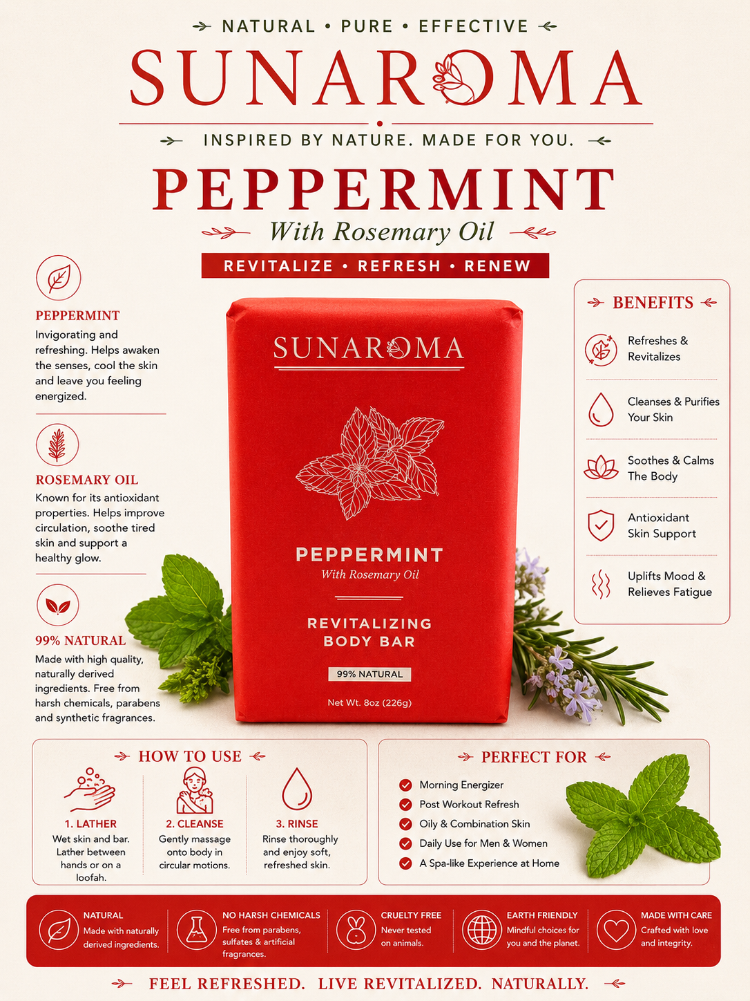 SUNAROMA Peppermint Body Bar