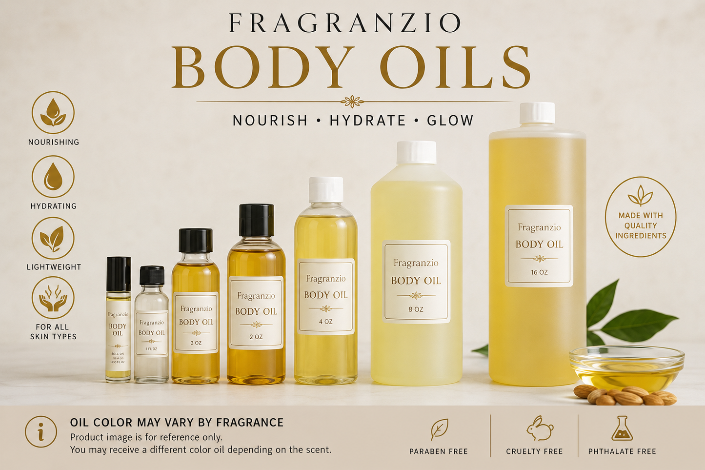 Representative Fragranzio body oil image. Oil color may vary by fragrance.