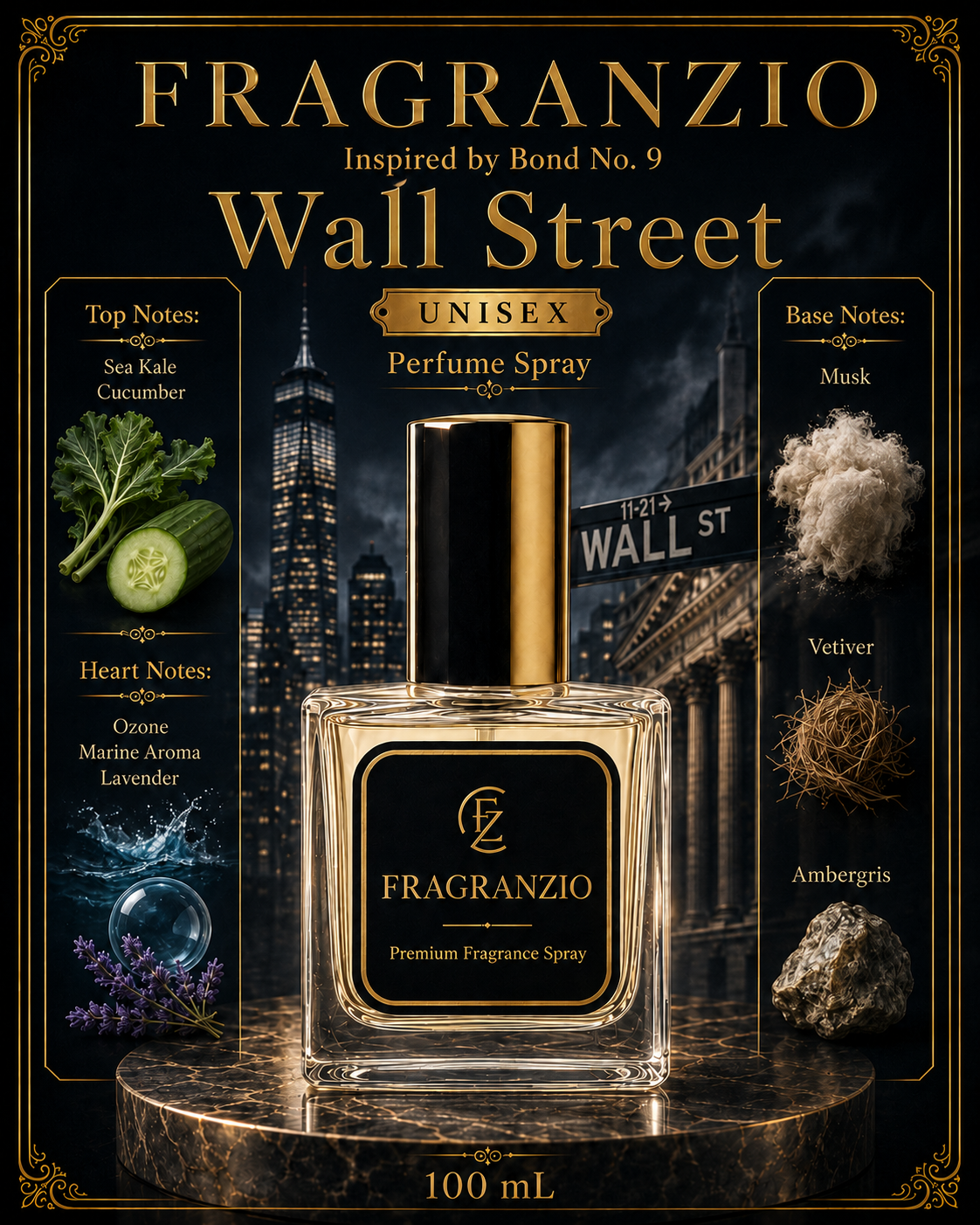 Fragranzio Perfume Spray inspired by Bond No. 9 Wall Street, 100 mL