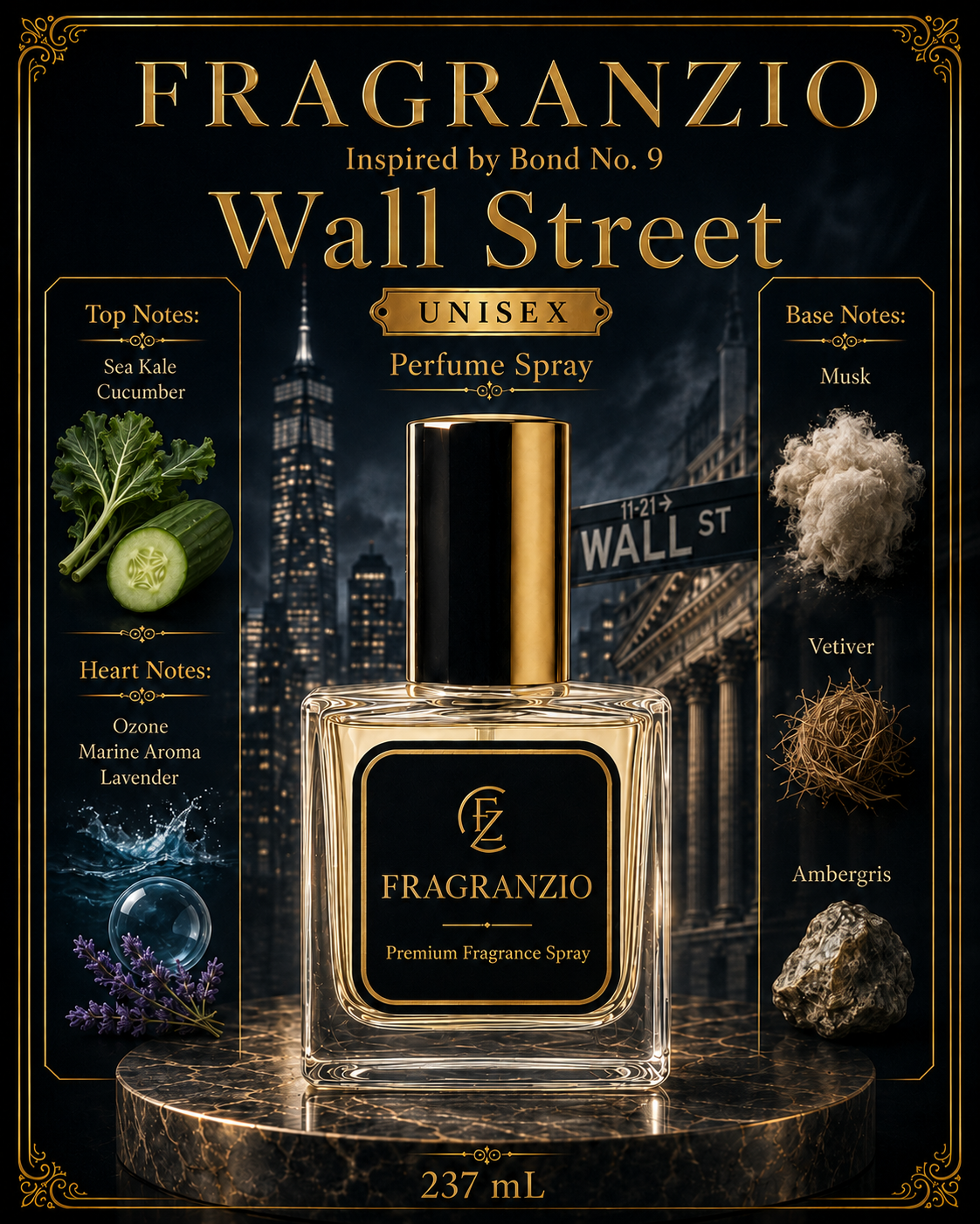 Fragranzio Perfume Spray inspired by Bond No. 9 Wall Street, 237 mL