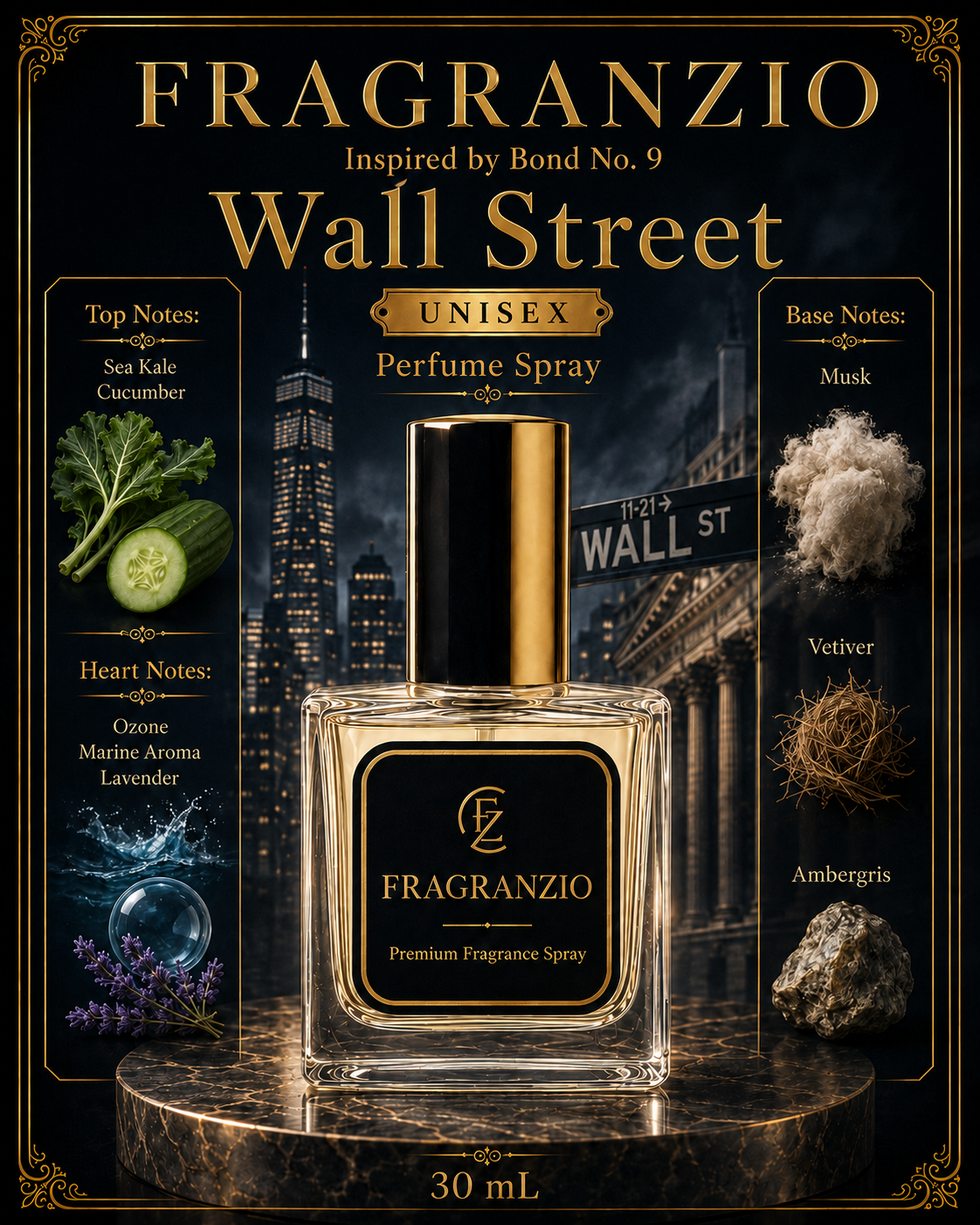 Fragranzio Perfume Spray inspired by Bond No. 9 Wall Street, 30 mL