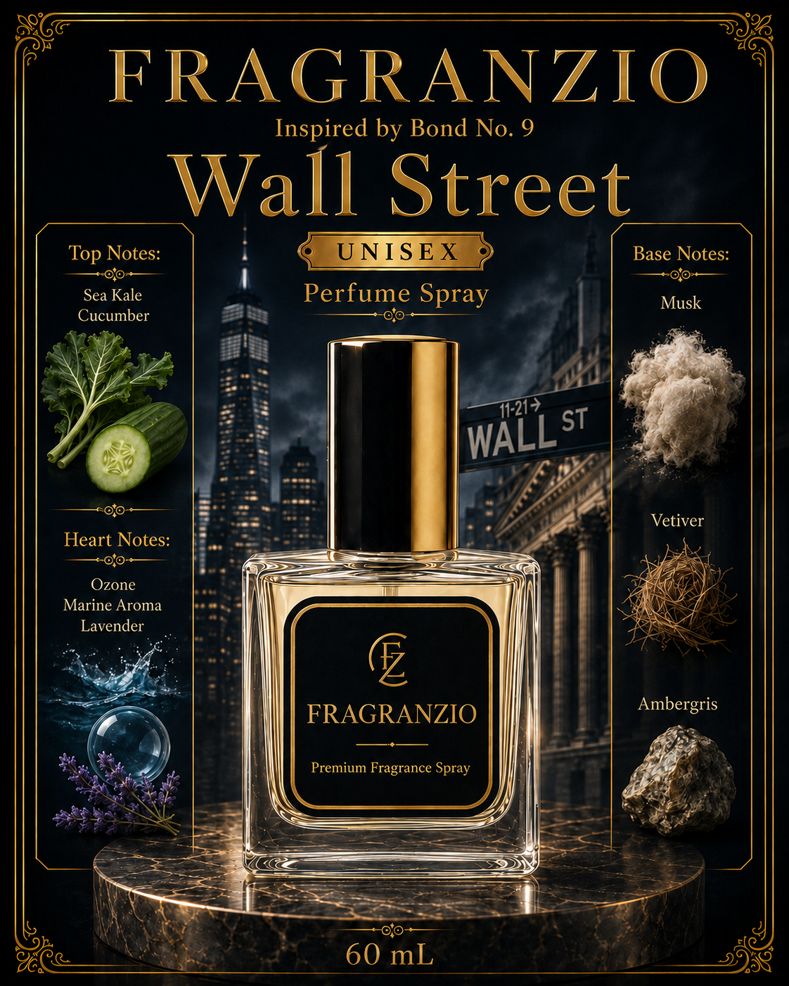Fragranzio Perfume Spray inspired by Bond No. 9 Wall Street, 60 mL