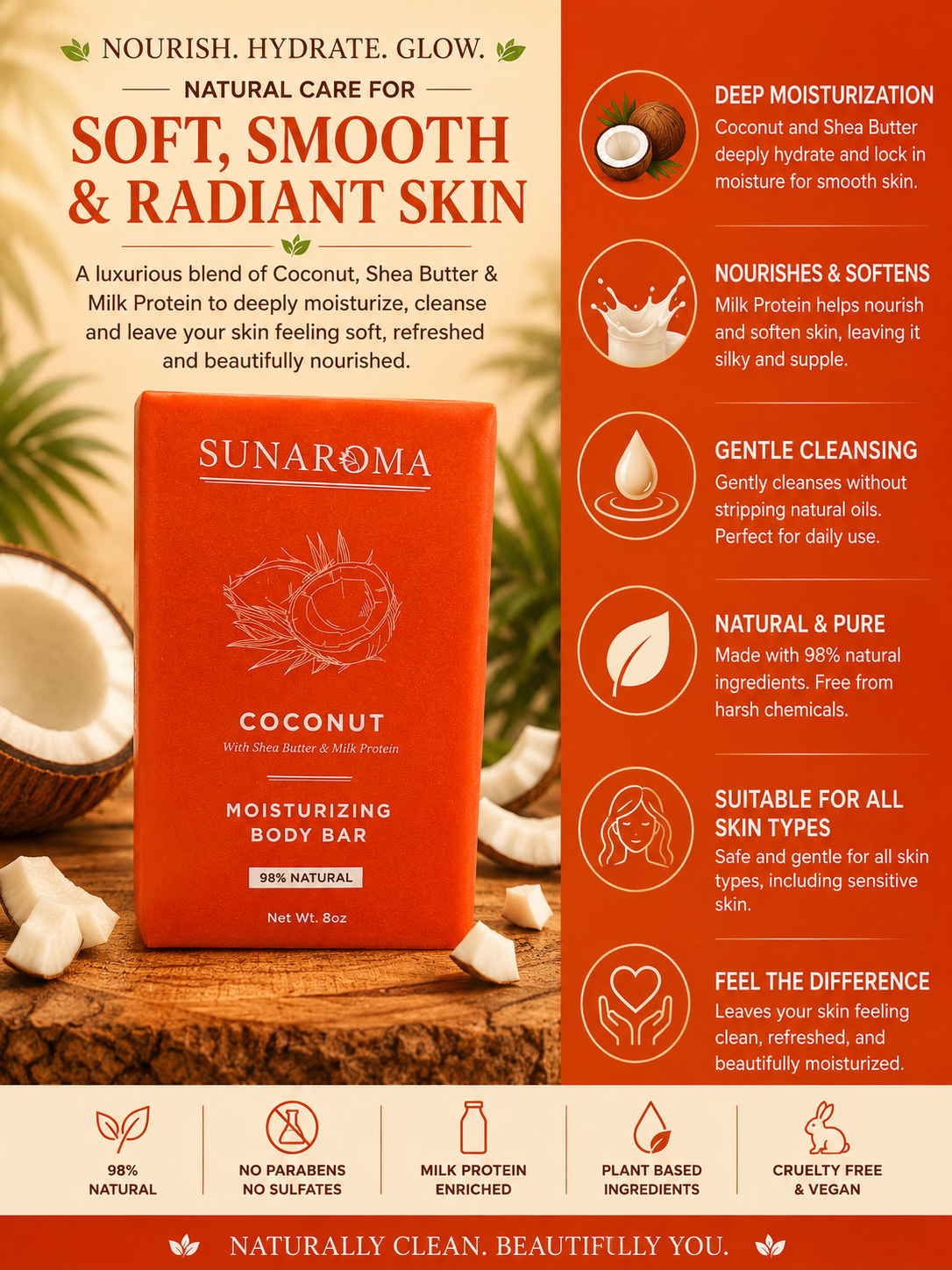SUNAROMA Coconut Moisturizing Body bar