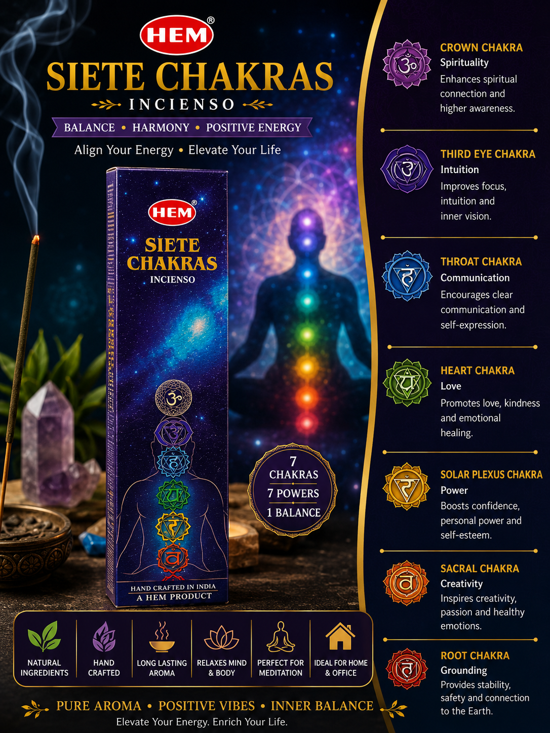 HEM Siete Chakra Incense