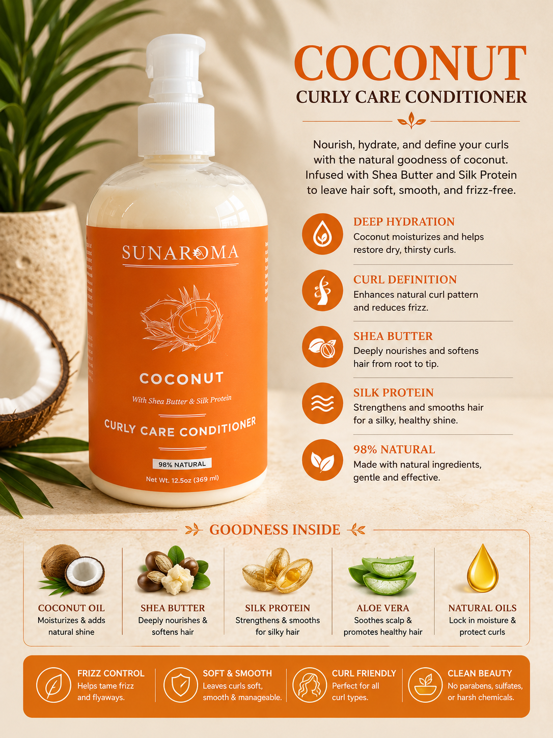 SUNAROMA Coconut Curly Care Conditioner