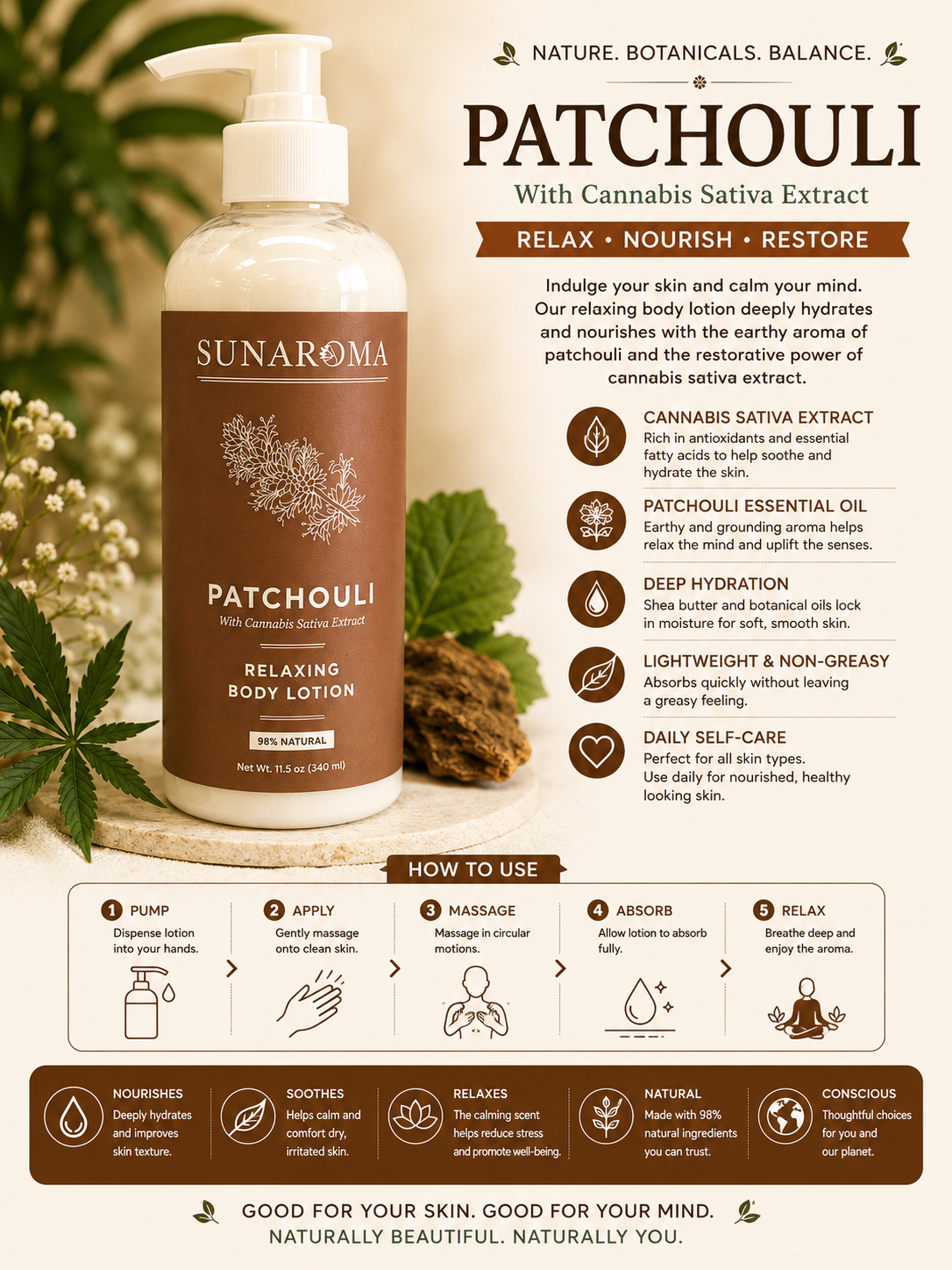 SUNAROMA Patchouli Body Lotion