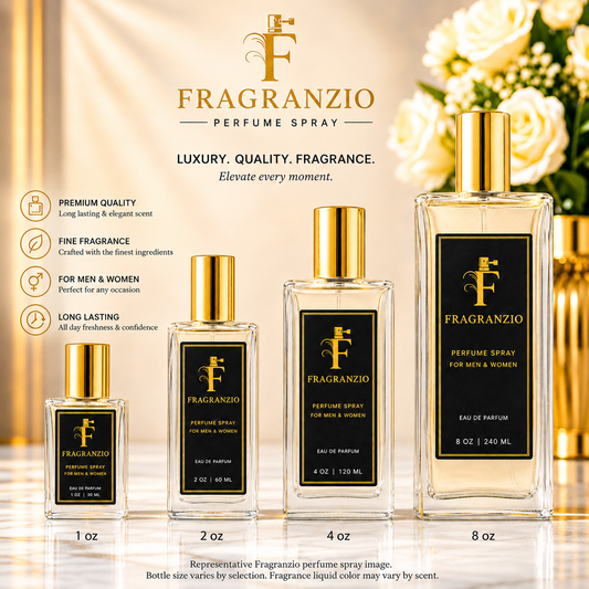Representative Fragranzio perfume spray image. Bottle size and liquid color may vary by fragrance.