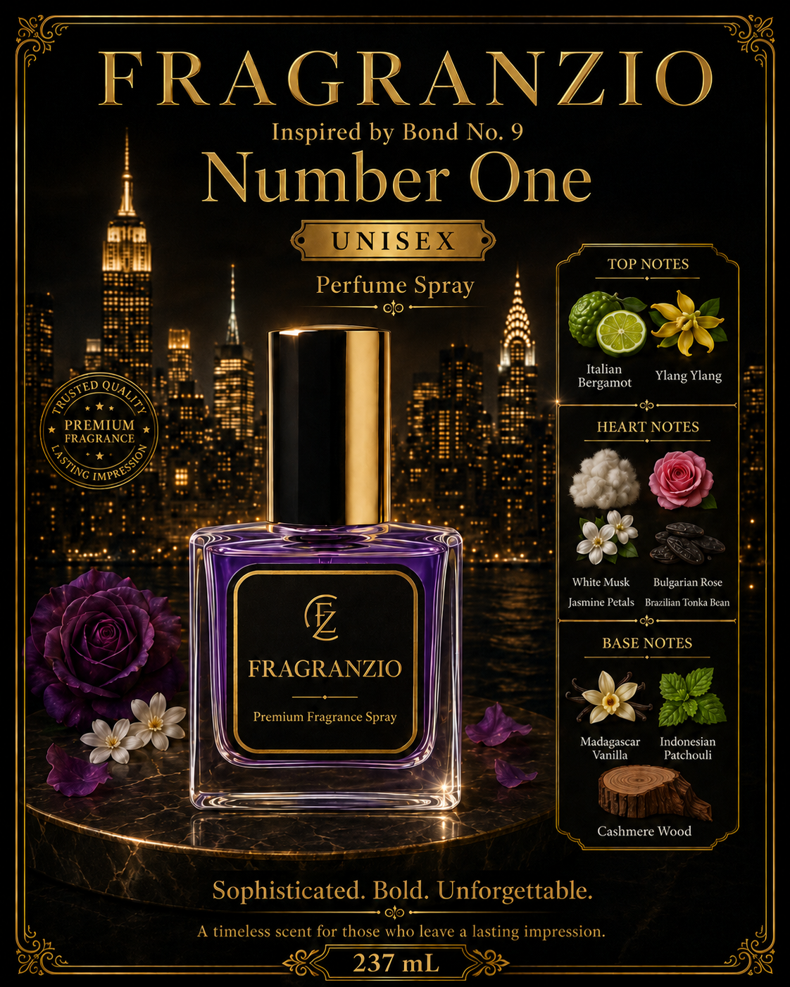 Fragranzio Perfume Spray inspired by Bond No. 9 Number One, 237 mL