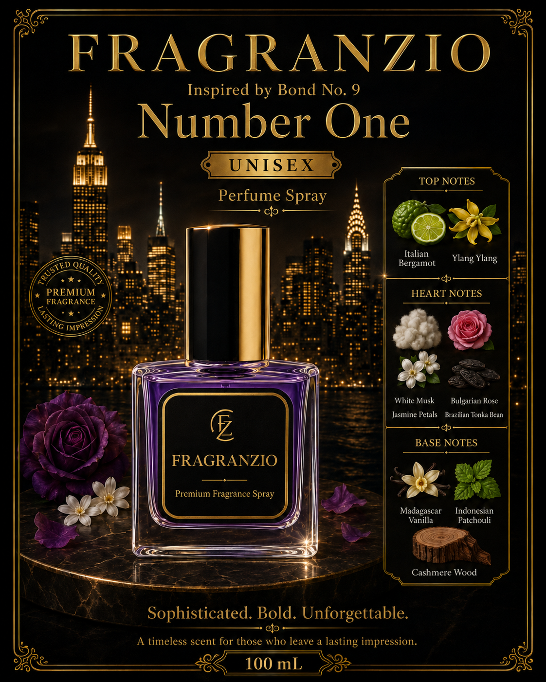 Fragranzio Perfume Spray inspired by Bond No. 9 Number One, 100 mL