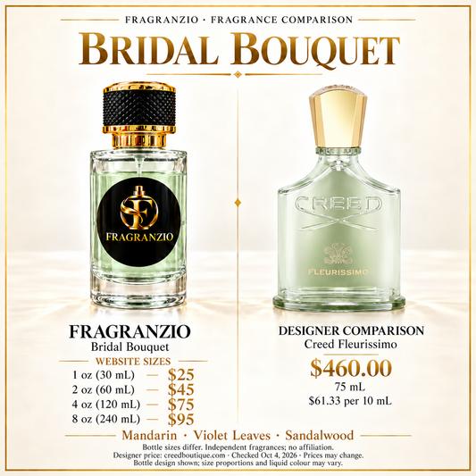 Bridal Bouquet side-by-side comparison with four Fragranzio sizes