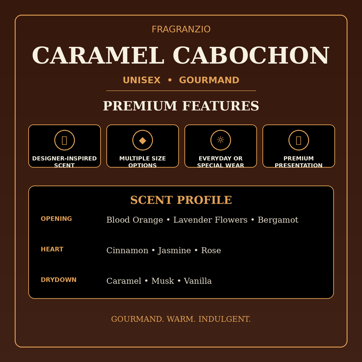 Fragranzio caramel cabochon premium features