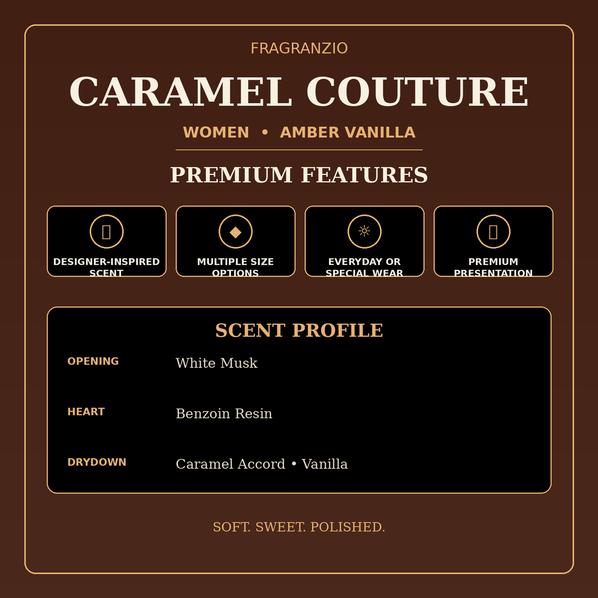 Fragranzio caramel couture premium features