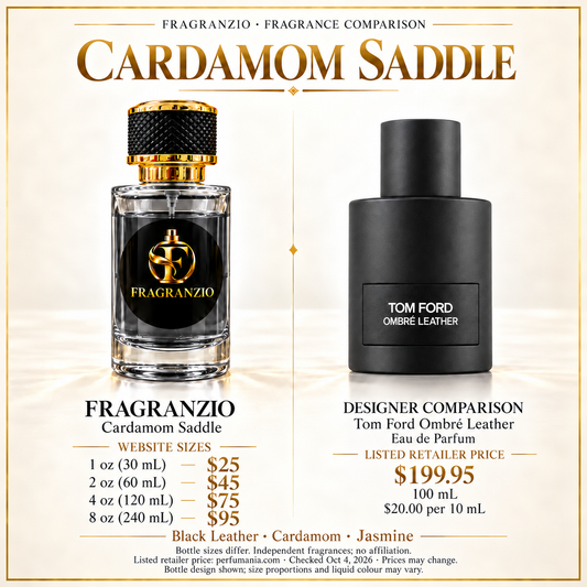Cardamom Saddle side-by-side comparison with four Fragranzio sizes