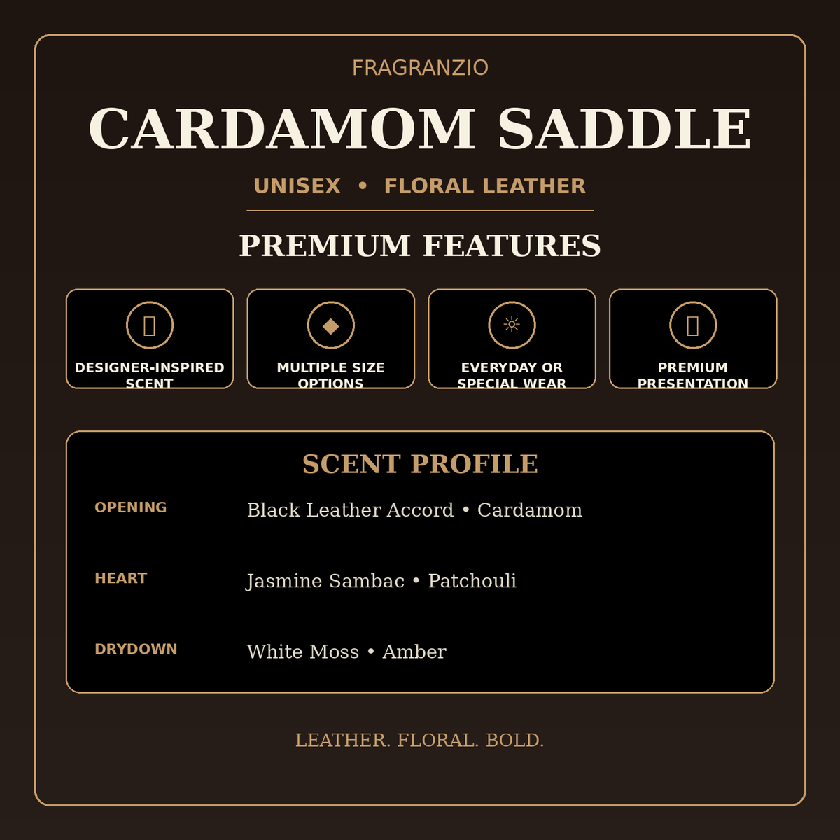Fragranzio cardamom saddle premium features