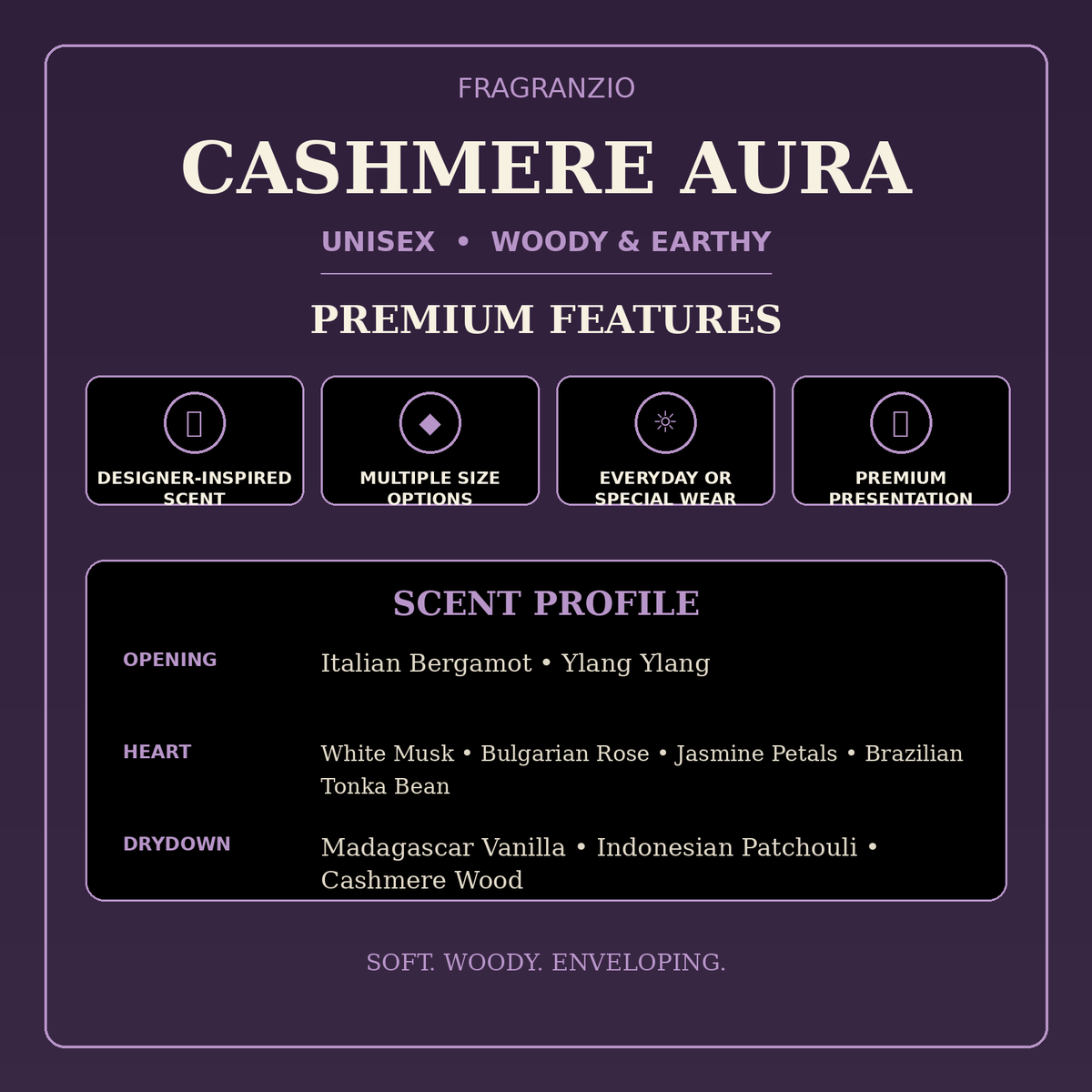 Fragranzio cashmere aura premium features