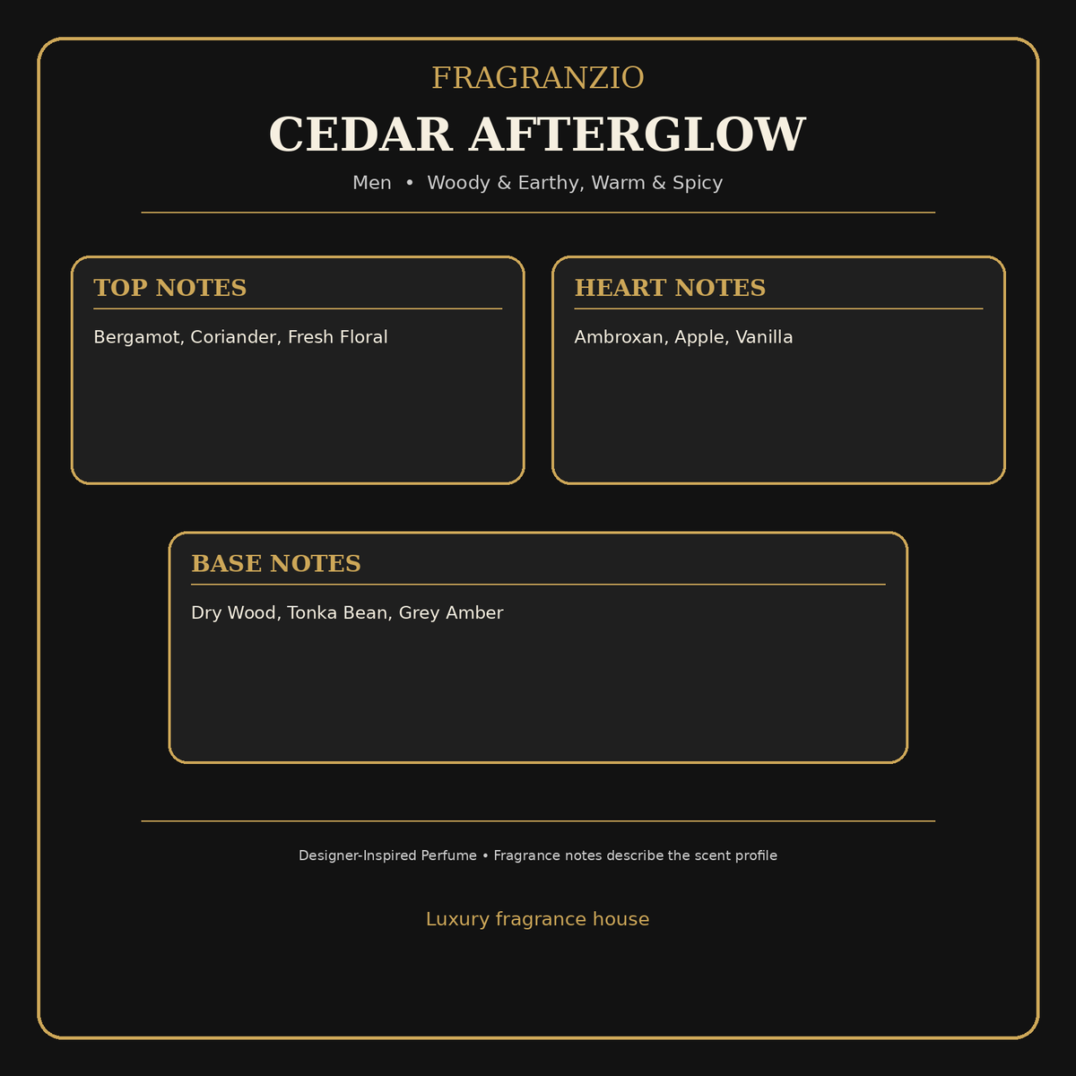 Fragranzio Cedar Afterglow fragrance notes