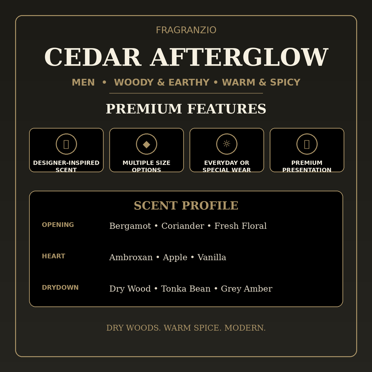 Fragranzio cedar afterglow premium features