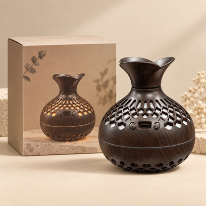 300 mL dark wood floral lattice aroma diffuser with packaging