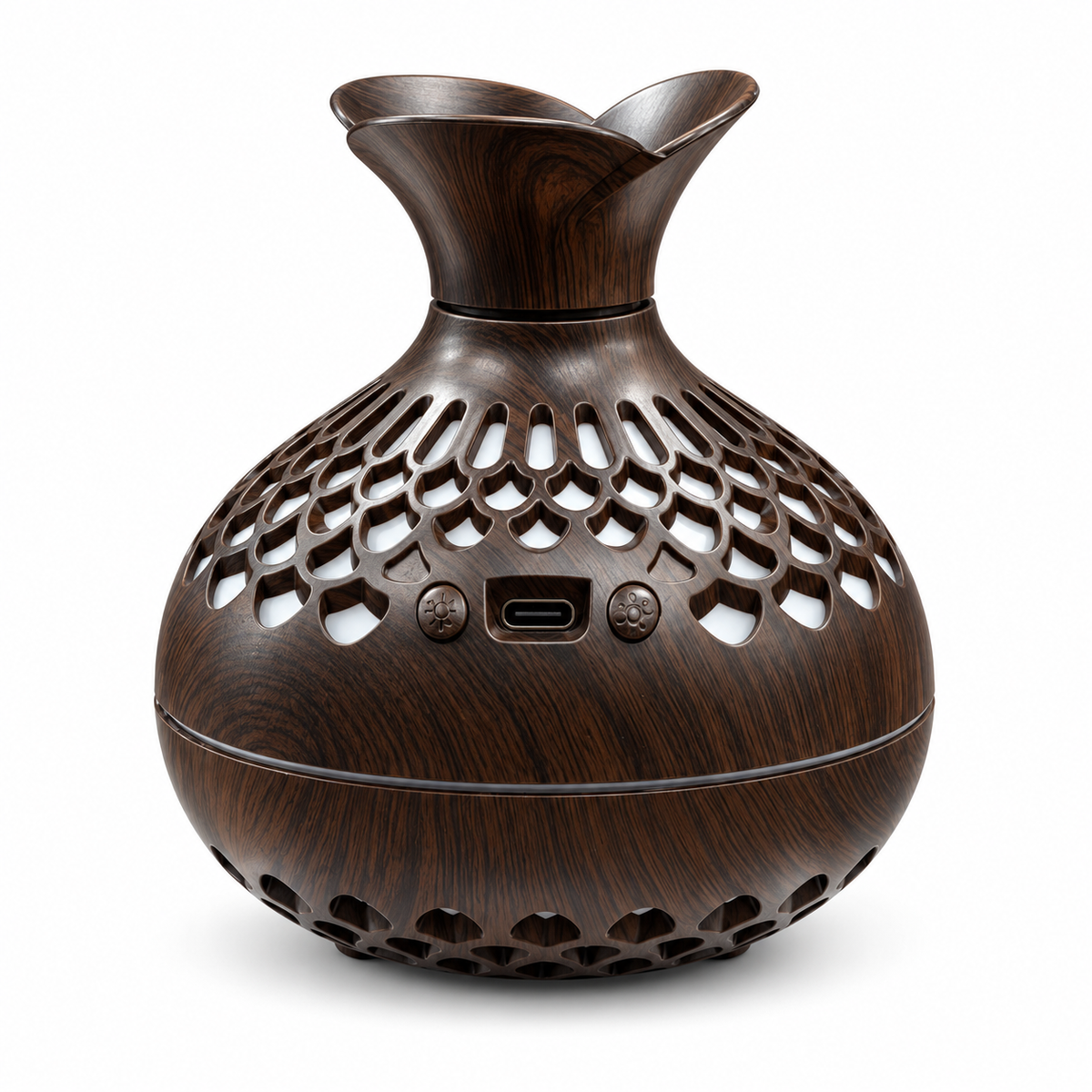 300 mL dark wood floral lattice aroma diffuser on white background