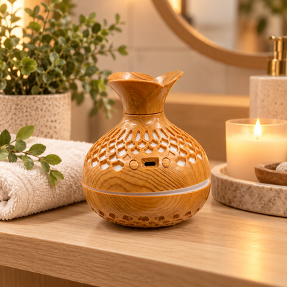 300 mL light wood floral lattice aroma diffuser in spa setting