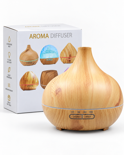 Light oak aroma diffuser shown with packaging