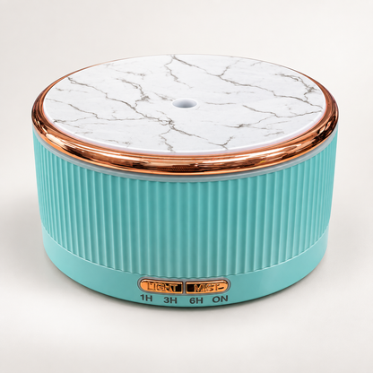 Aqua 500 mL diffuser with marble-look top and rose-gold trim