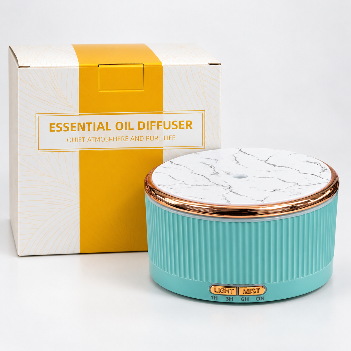 Aqua ribbed diffuser shown with product packaging