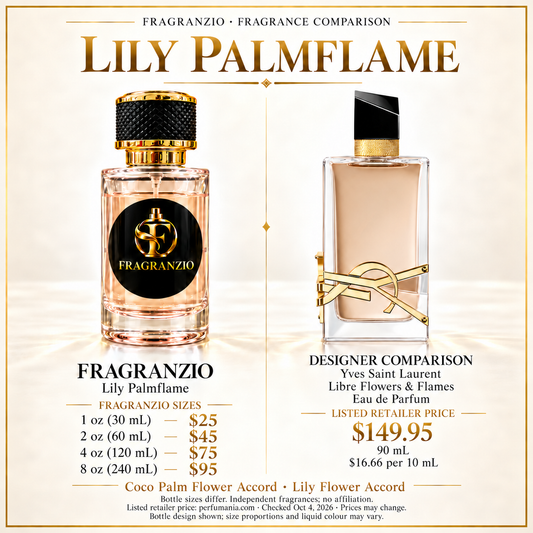 Lily Palmflame independent fragrance comparison, four website sizes