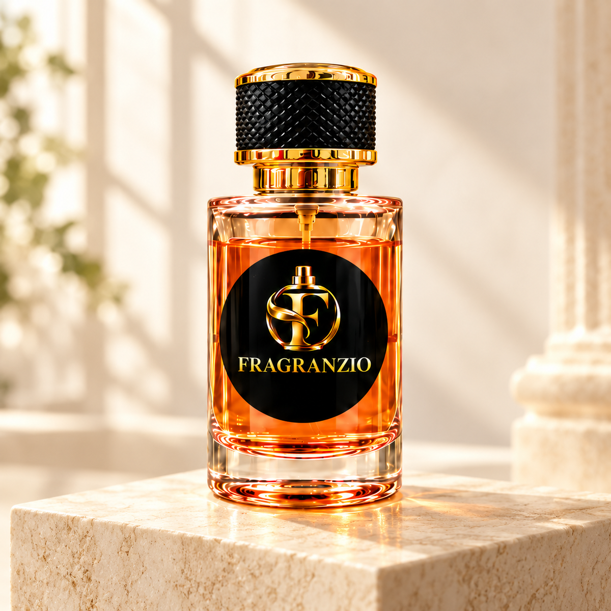 Chestnut Embrace complete Fragranzio bottle view 2 with matching transparent amber orange