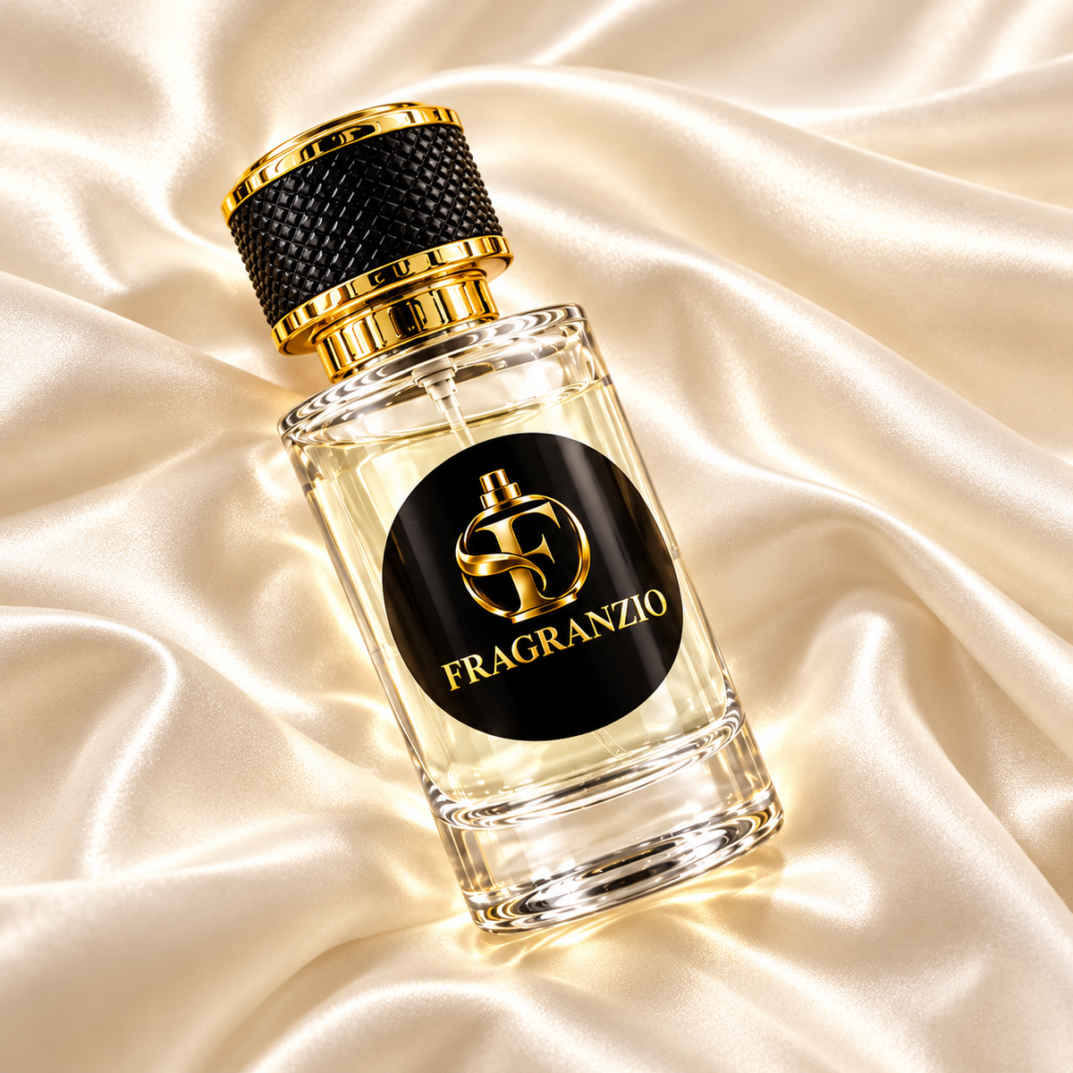 Raspberry Suede full Fragranzio bottle with matching nearly clear very pale straw yellow fragrance