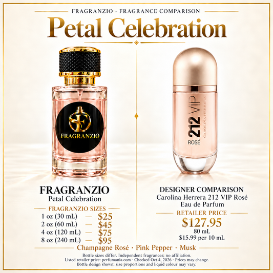 Petal Celebration Fragranzio comparison with four sizes