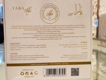 Lattafa Yara Moi Eau de Parfum packaging details