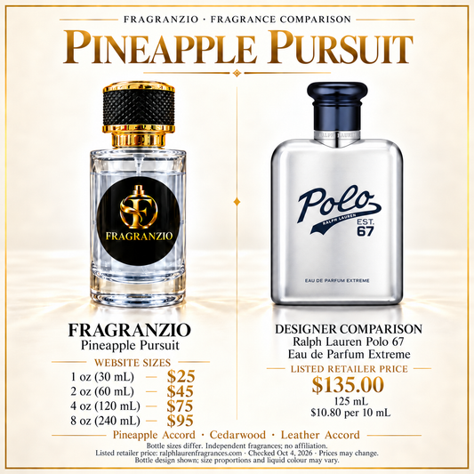 Pineapple Pursuit side-by-side comparison with four Fragranzio sizes