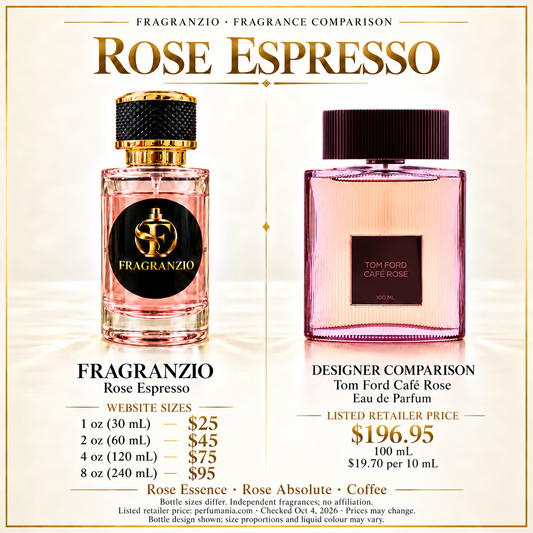 Rose Espresso side-by-side comparison with four Fragranzio sizes