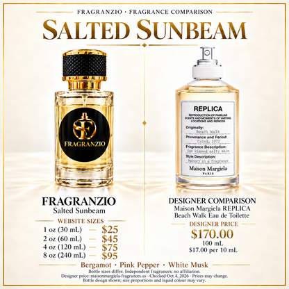 Salted Sunbeam side-by-side comparison with four Fragranzio sizes