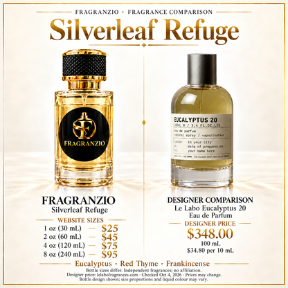 Silverleaf Refuge side-by-side comparison with four Fragranzio sizes
