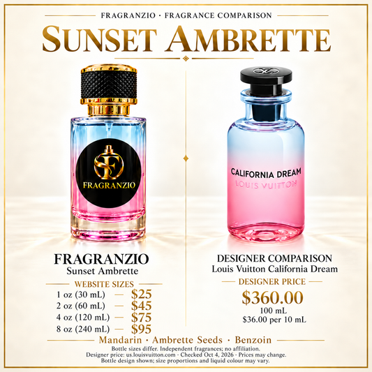 Sunset Ambrette side-by-side comparison with four Fragranzio sizes