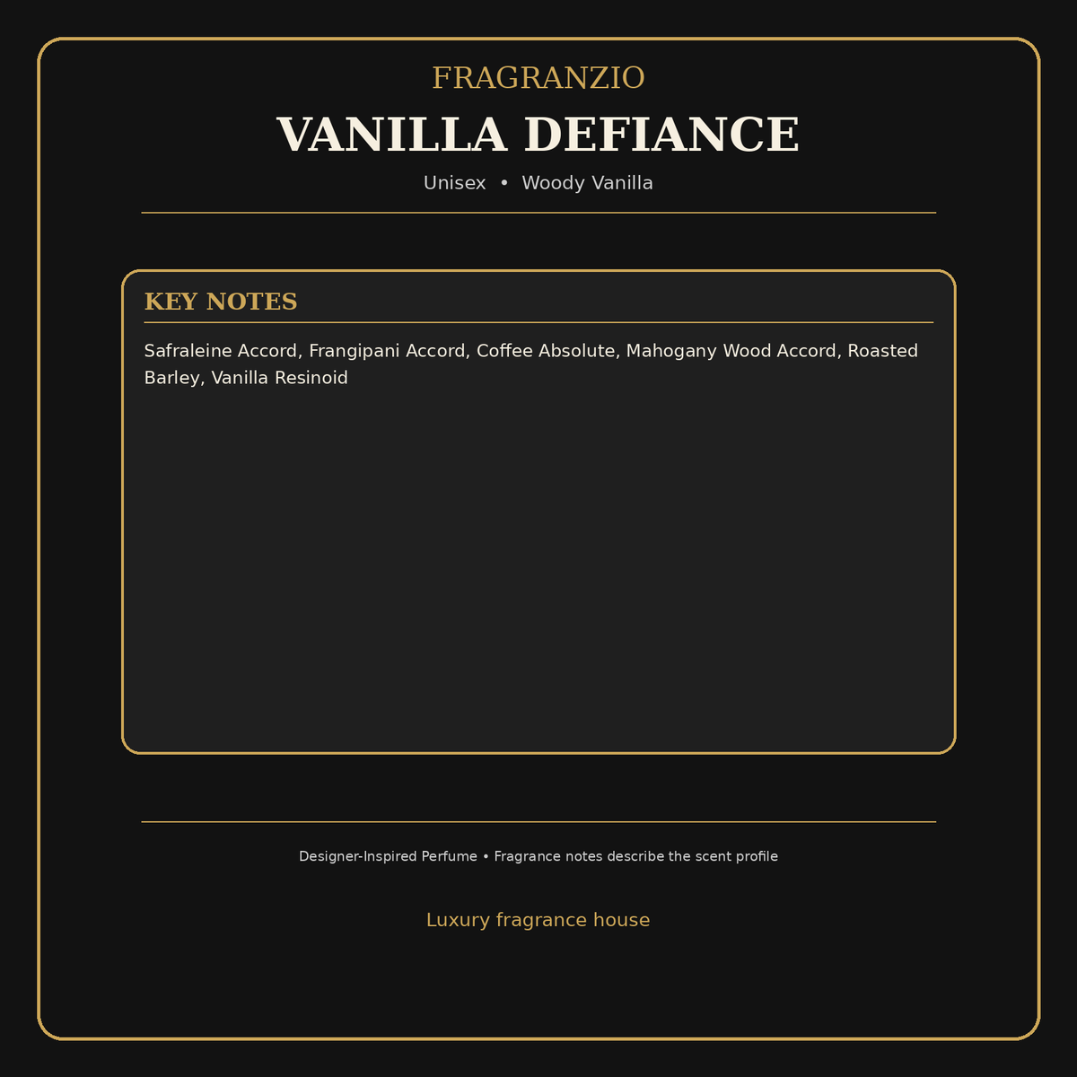 Fragranzio Vanilla Defiance fragrance notes