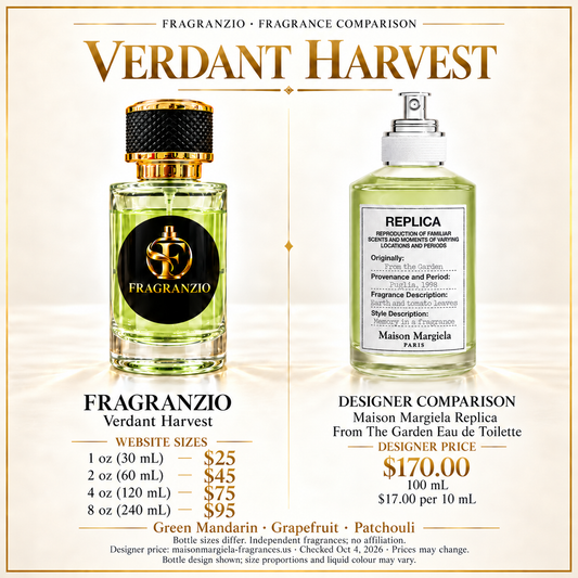 Verdant Harvest side-by-side comparison with four Fragranzio sizes